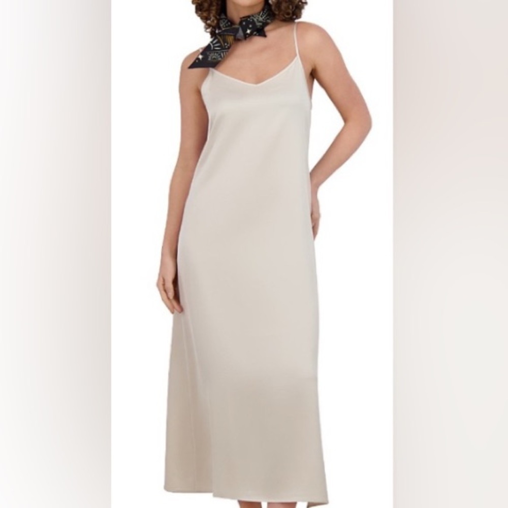 POINT Satin A Line Midi Length Slip Dress - Ecru/Size Large